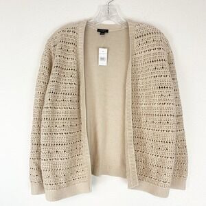Ann Taylor Factory Sweater Large Cardigan Boho Cottagecore Peasant Beige Grandma